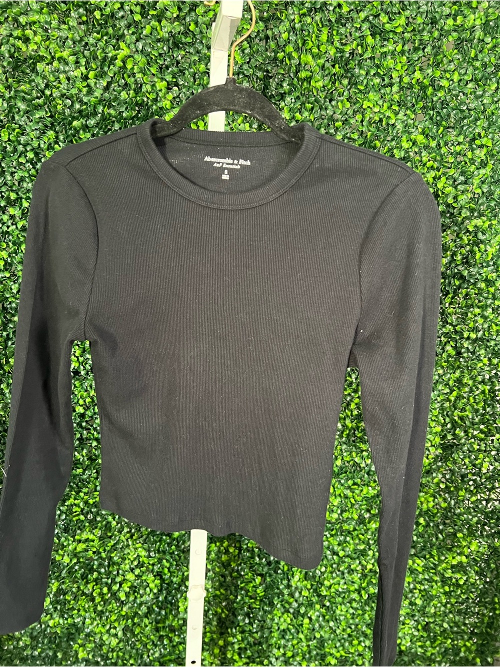 Abercrombie & Fitch Black Ribbed Long Sleeve Crewneck Top